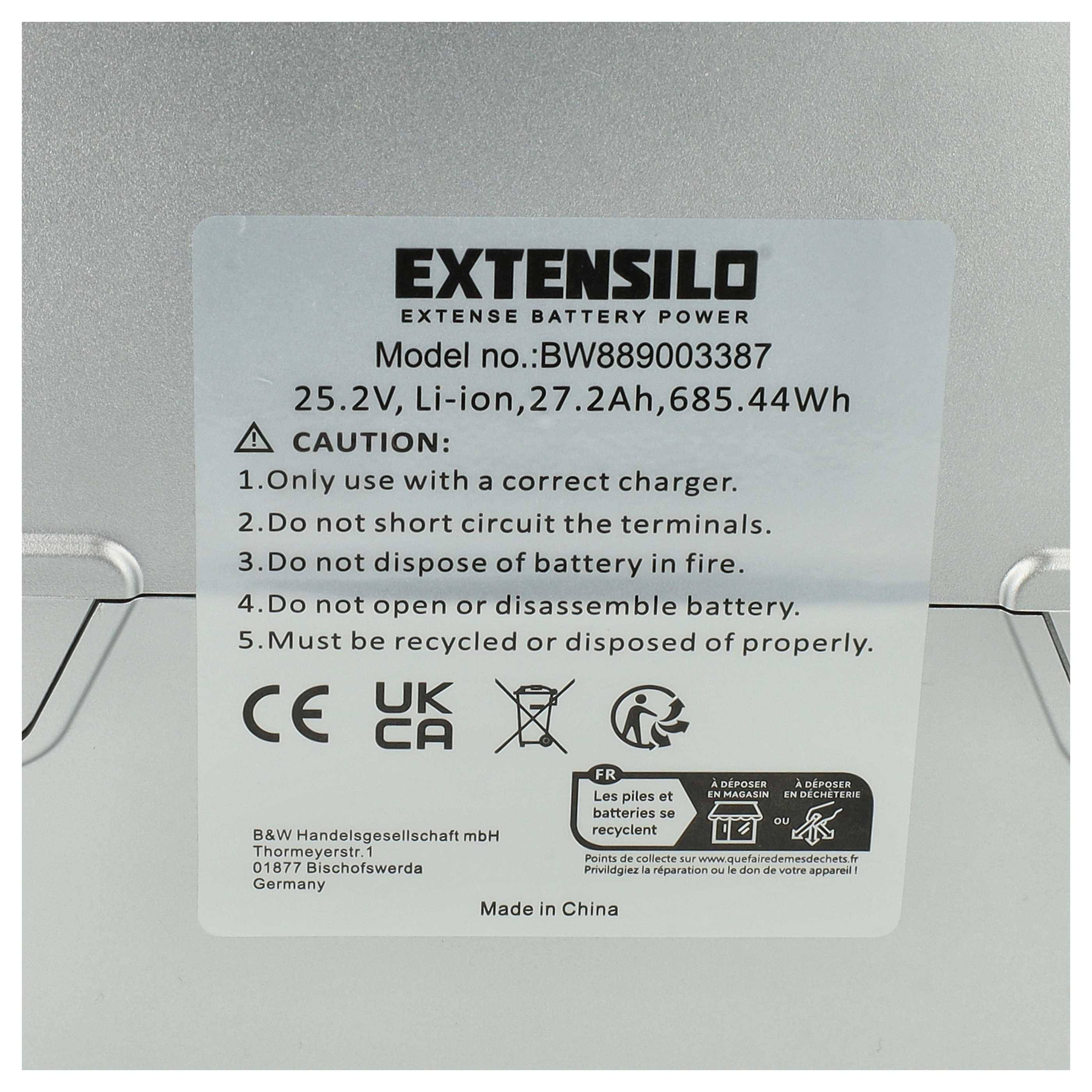EXTENSILO Akku Ersatz für Panasonic NKY 374B2, NKY 335B2, NKY 336B2 für E-Bike (27,2 Ah, 26 V, Li-Ion) - Silber