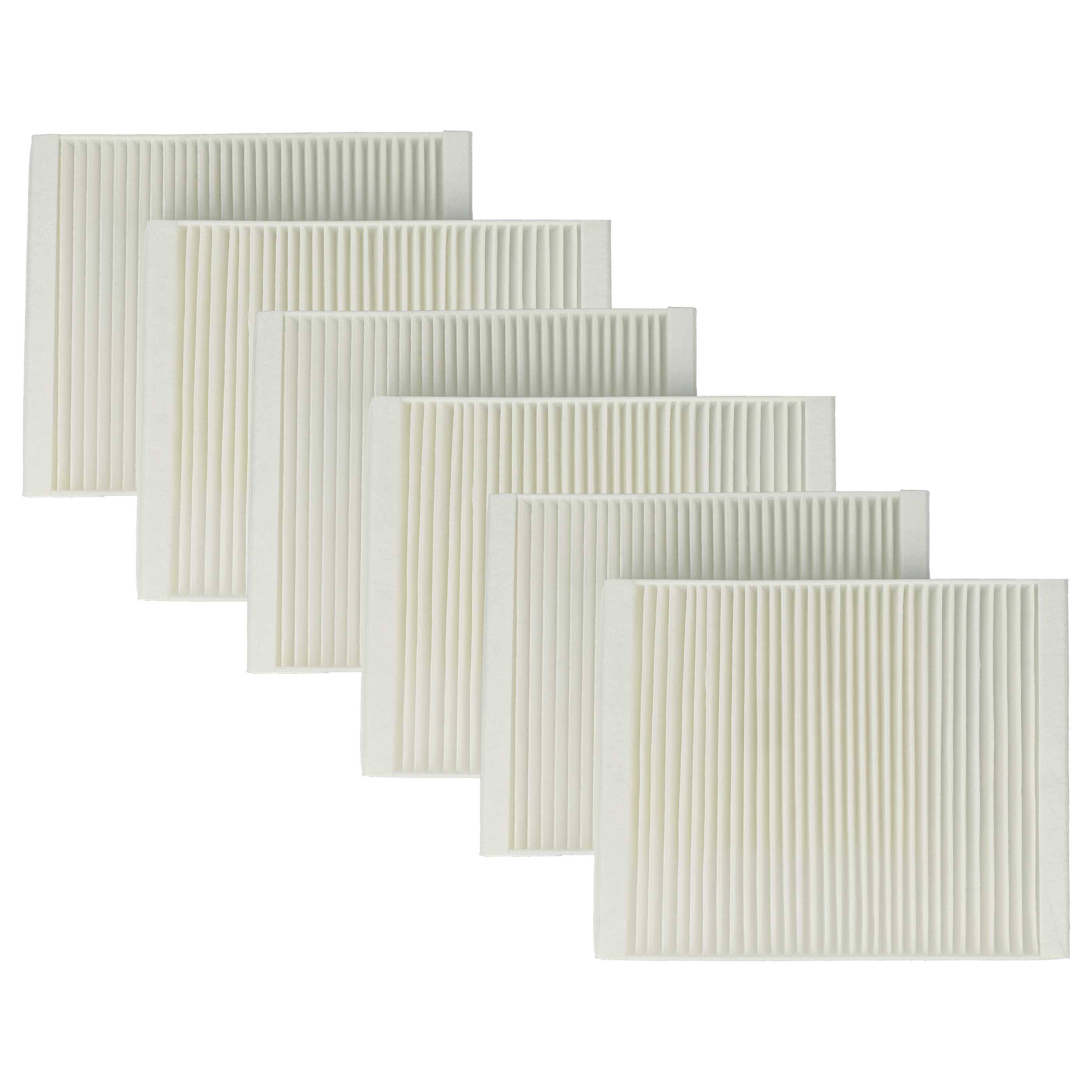 Stapel von sechs weißen gefalteten Luftfiltern diagonal auf schlicht strukturiertem Hintergrund angeordnet.
