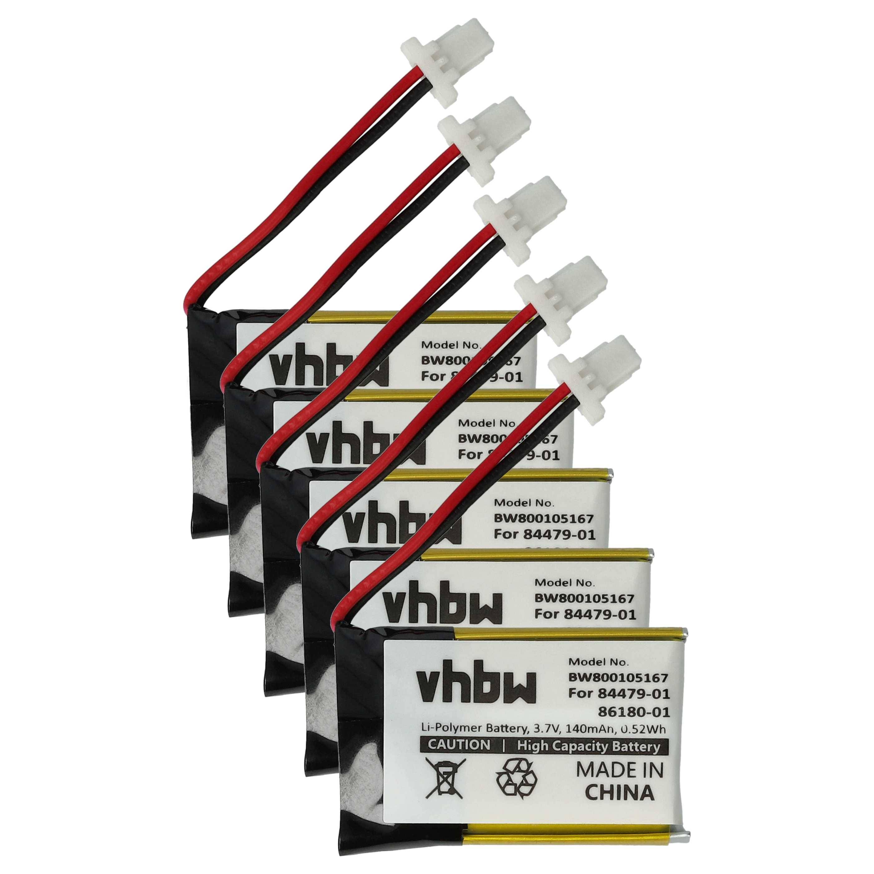 vhbw 5x Akku Ersatz für Plantronics 84479-01, 86180-01 für Wireless Headset Kopfhörer (140 mAh, 3,7 V, Li-Polymer)