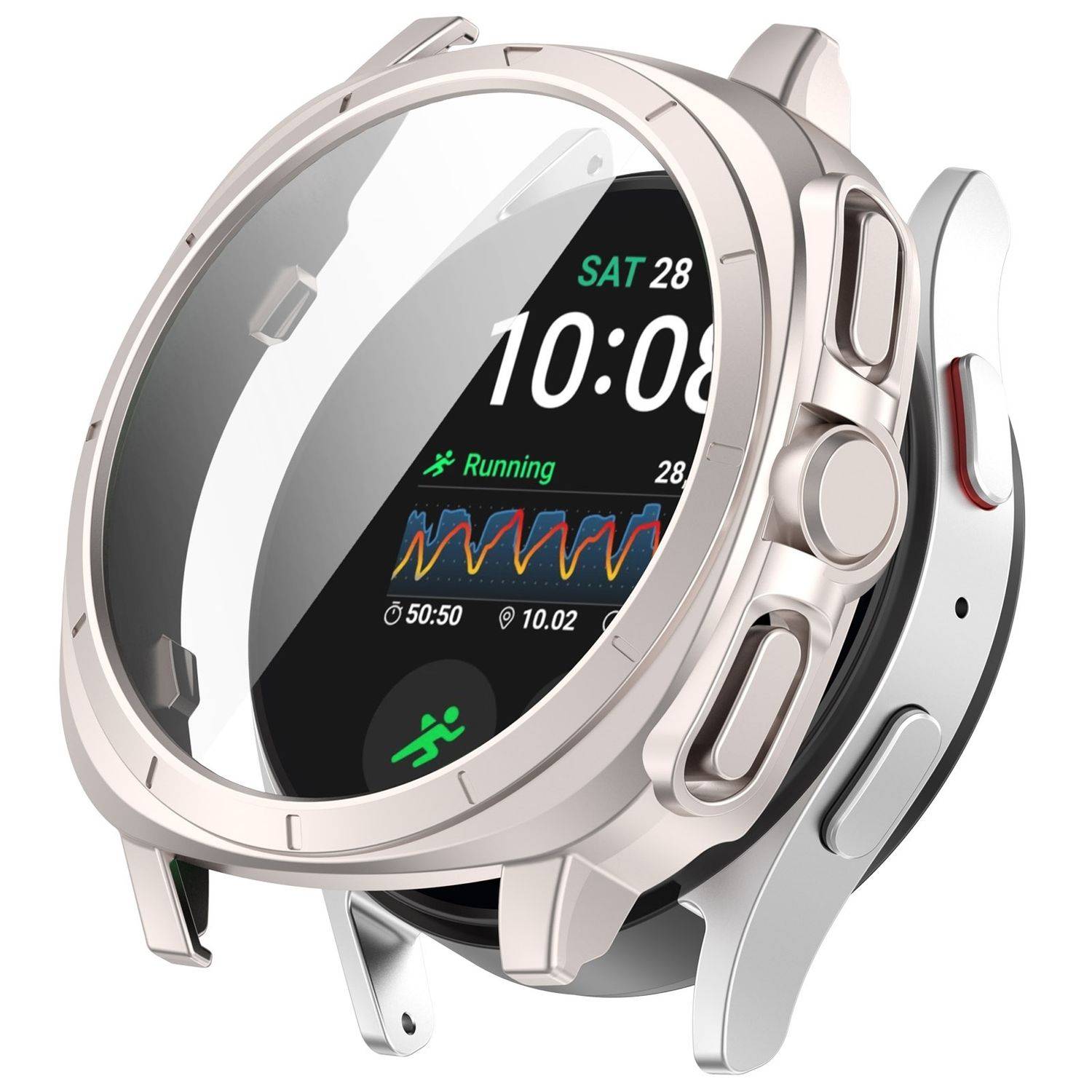 Für Samsung Galaxy Watch 7 40mm Kunststoff PC Hülle + Hart Glas Beige