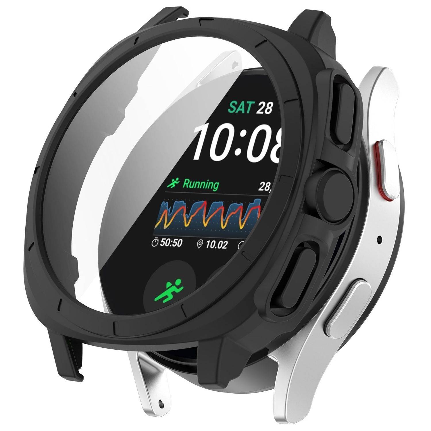 Für Samsung Galaxy Watch 7 44mm Kunststoff Hülle + Hart Glas Schwarz