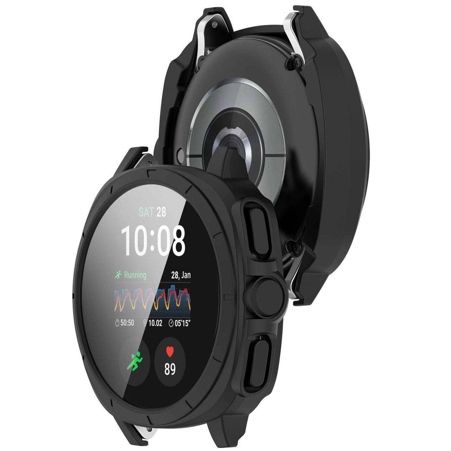 Für Samsung Galaxy Watch 7 44mm Kunststoff Hülle + Hart Glas Schwarz