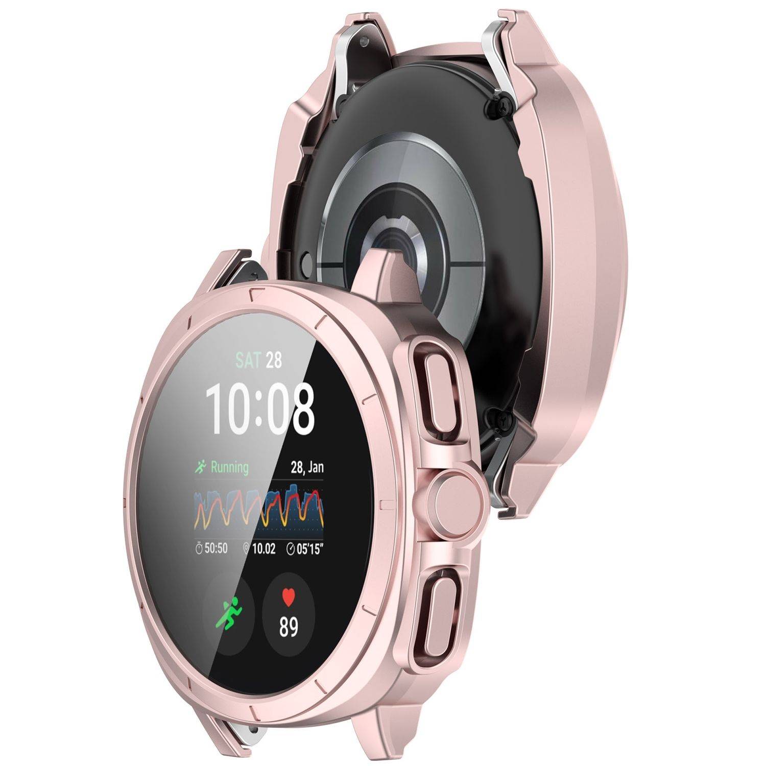 Für Samsung Galaxy Watch 7 44mm Kunststoff PC Hülle + Hart Glas Rosa