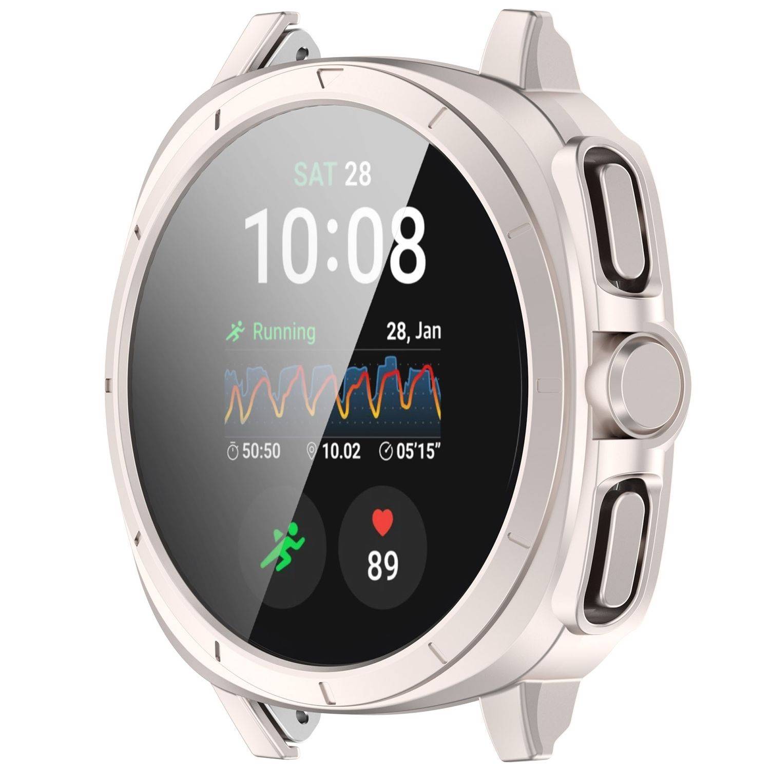 Für Samsung Galaxy Watch 7 44mm Kunststoff PC Hülle + Hart Glas Beige