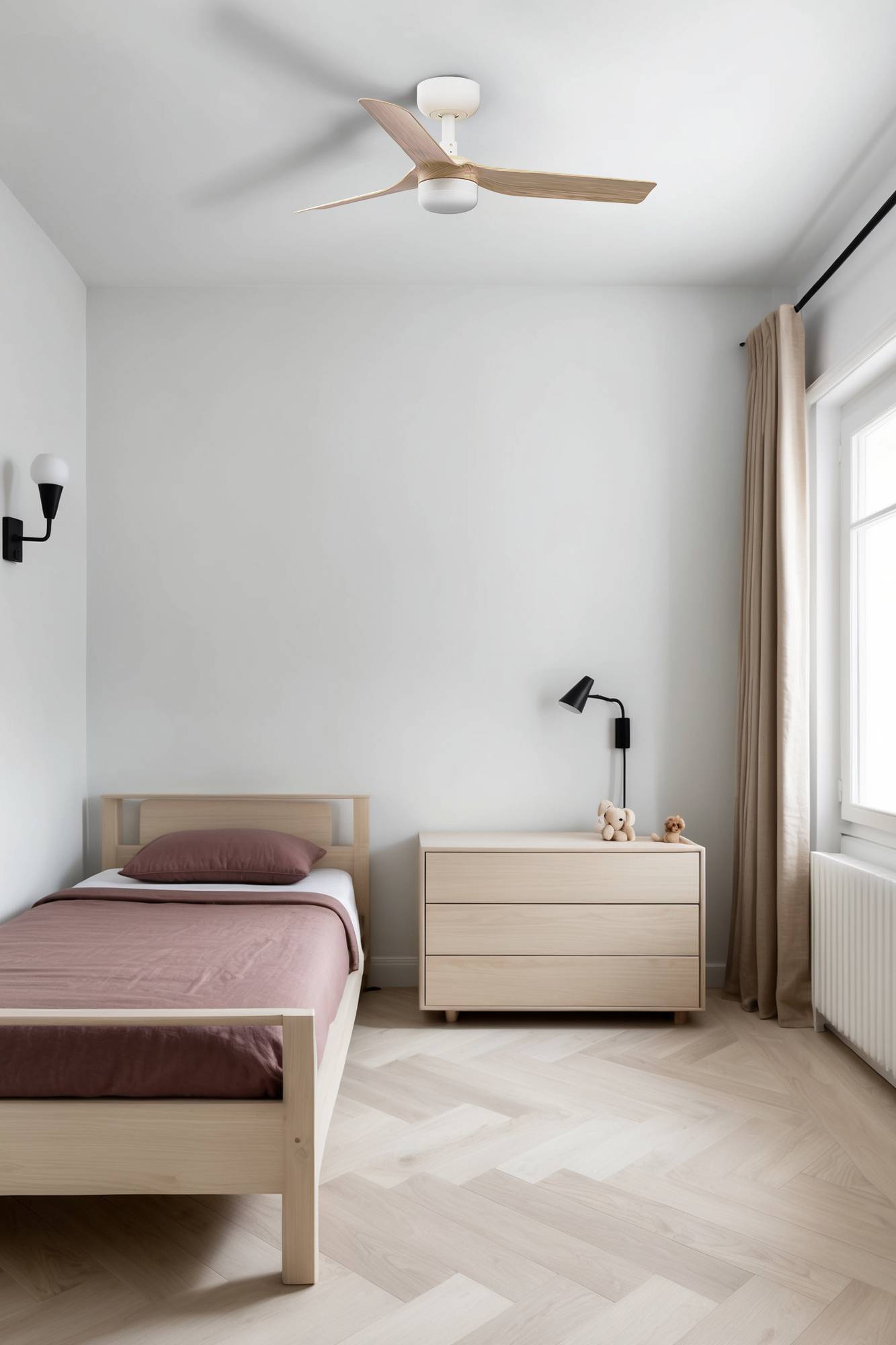 DC Deckenventilator Mini Punt Weiß-Ahorn mit LED