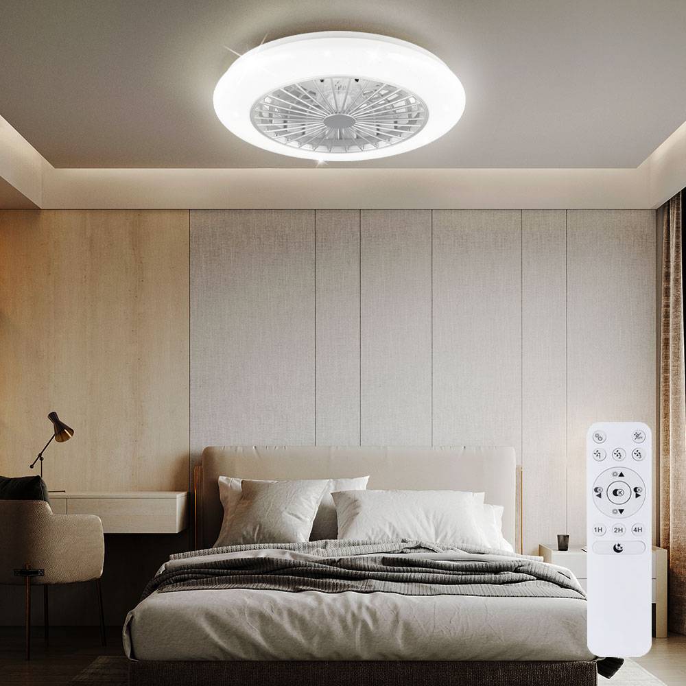 Deckenventilator mit Beleuchtung Deckenleuchte Wohnzimmerlampe, Fernbedienung dimmbar Nachtlicht Timer Sternenhimmeleffekt, titanfarben, 1x LED 30W