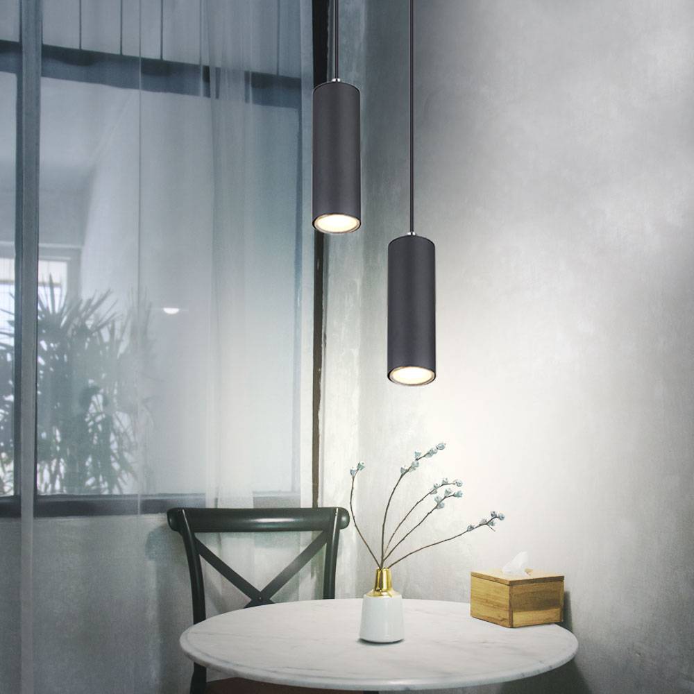 Pendelleuchte schwarz Pendelleuchte einzeln schwarze Hängelampe, Skandinavisch Metall schwarz matt, 1x GU10 Fassung, DxH 9x120cm, 2er Set