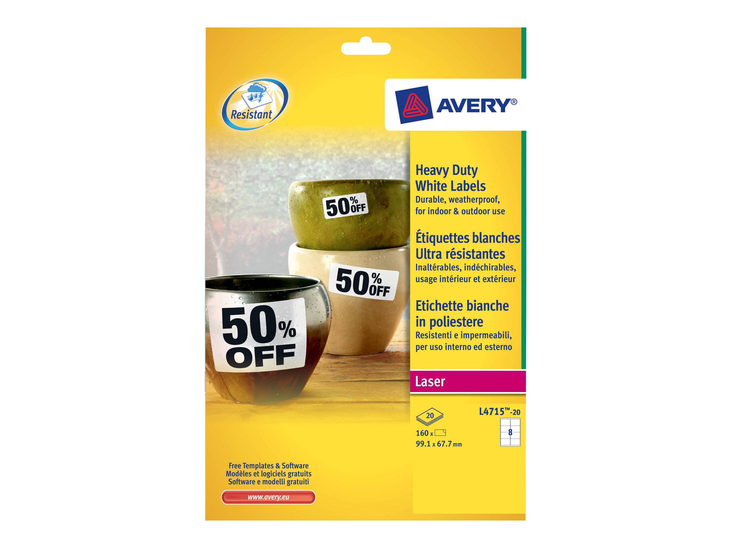 AVERY ZWECKFORM - Avery Heavy Duty Laser Labels - Polyester - permanent selbstklebend - weiß - 99.1 x 67.7 mm 160 Etiket