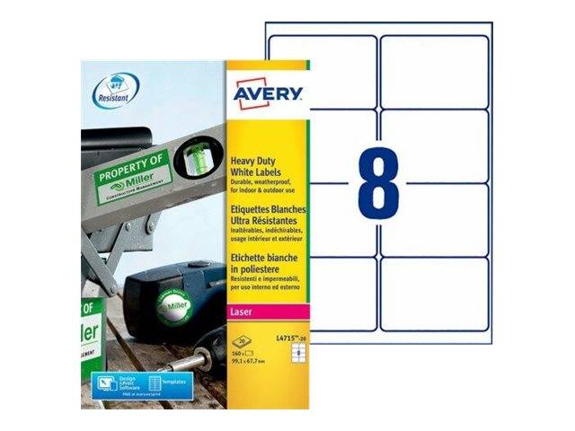 AVERY ZWECKFORM - Avery Heavy Duty Laser Labels - Polyester - permanent selbstklebend - weiß - 99.1 x 67.7 mm 160 Etiket