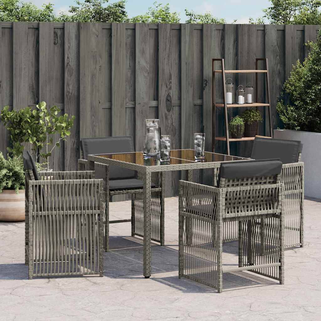 vidaXL Gartenstühle mit Kissen 4 Stk. Grau Poly Rattan