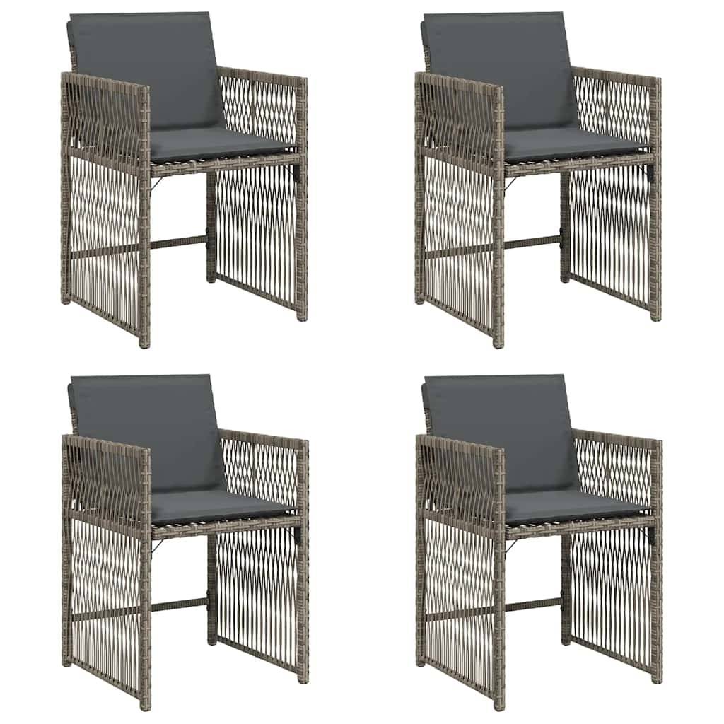 vidaXL Gartenstühle mit Kissen 4 Stk. Grau Poly Rattan