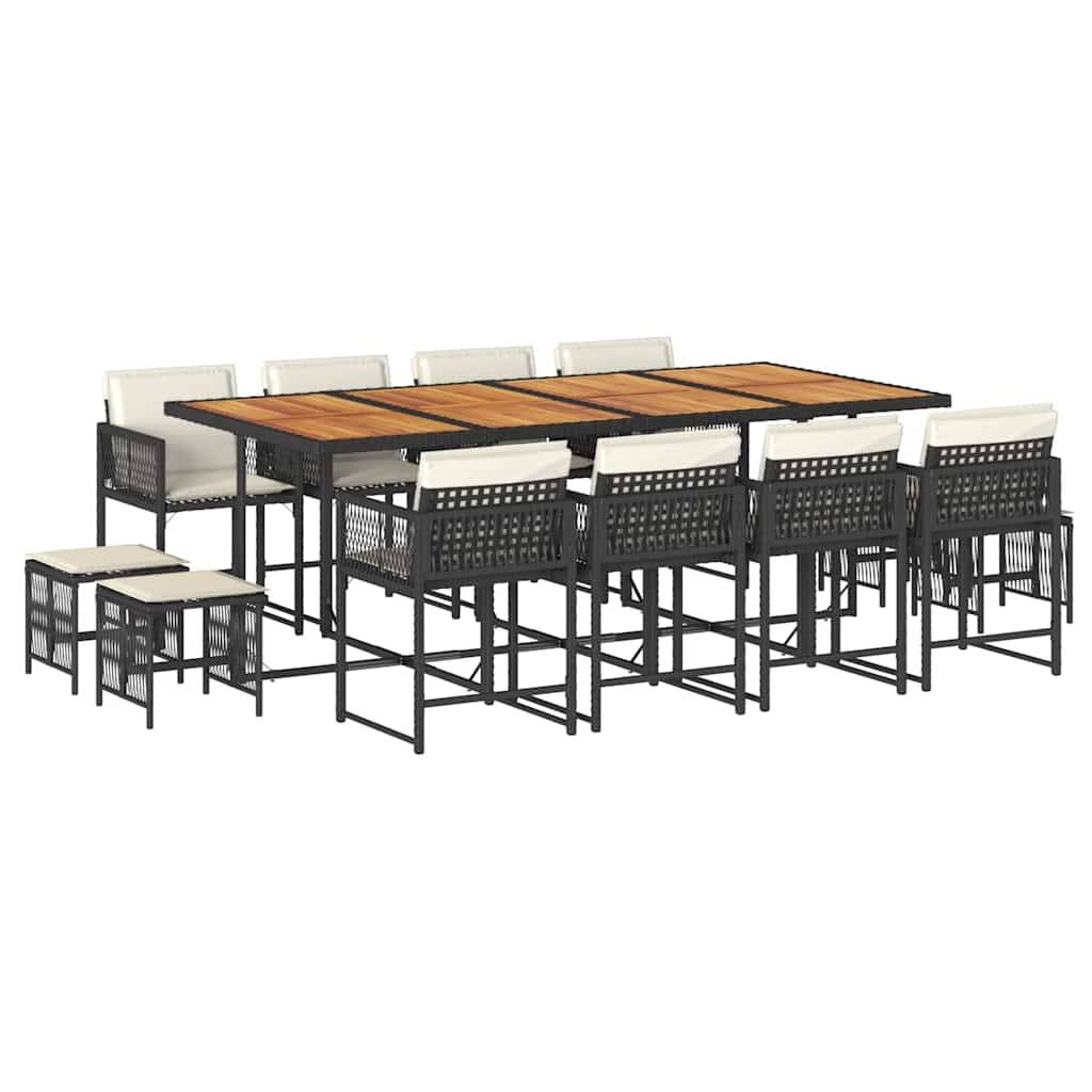 vidaXL 13-tlg. Garten-Essgruppe mit Kissen Schwarz Poly Rattan