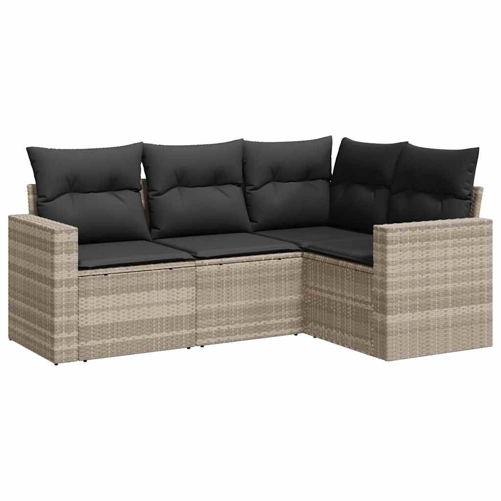vidaXL 4-tlg. Garten-Sofagarnitur mit Kissen Hellgrau Poly Rattan