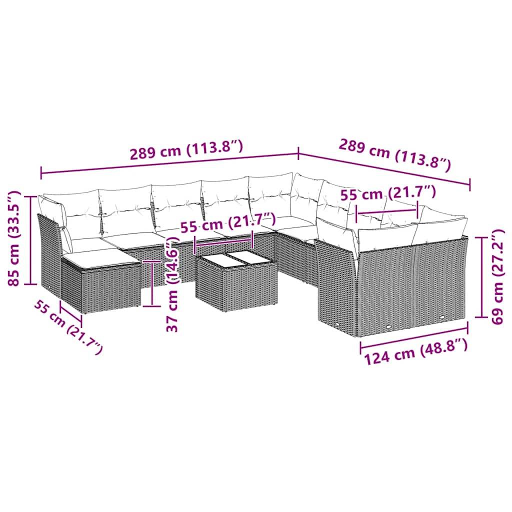 vidaXL 12-tlg. Garten-Sofagarnitur mit Kissen Hellgrau Poly Rattan