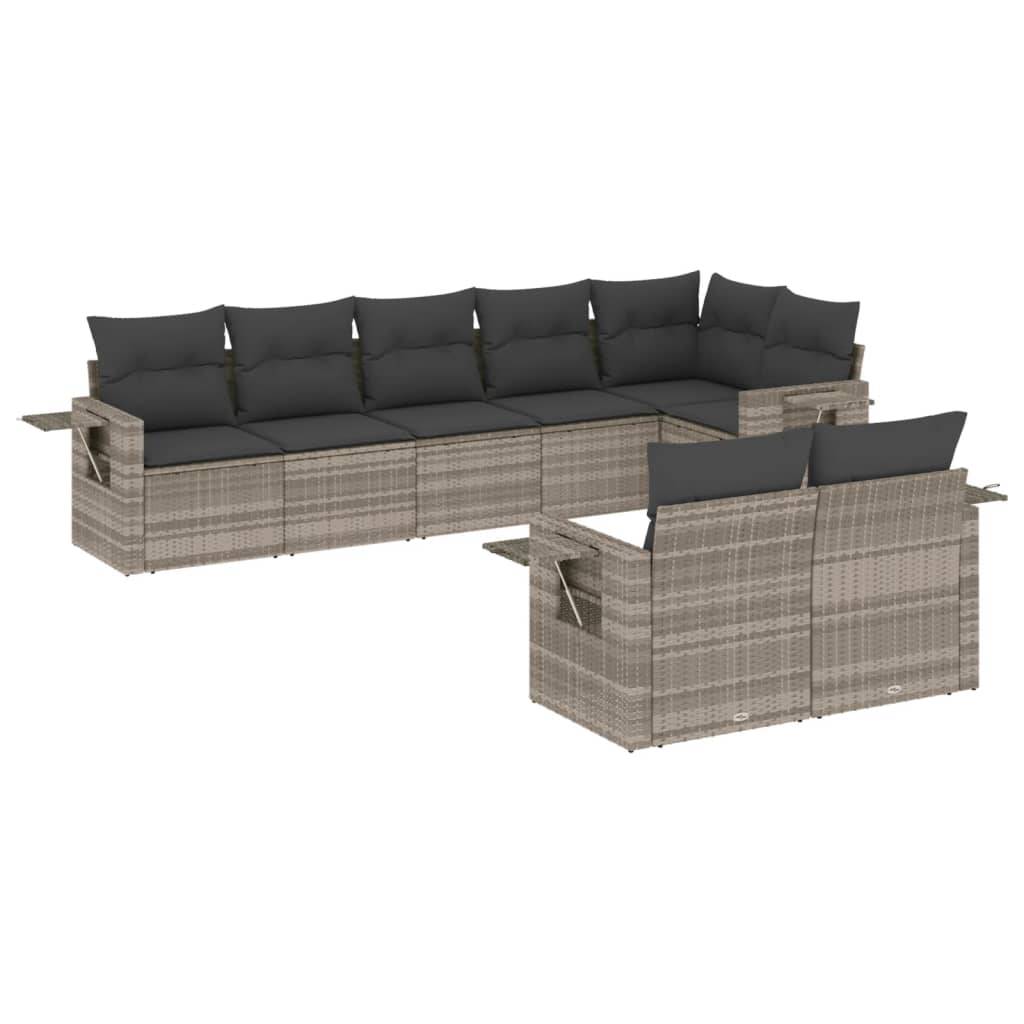vidaXL 8-tlg. Garten-Sofagarnitur mit Kissen Hellgrau Poly Rattan