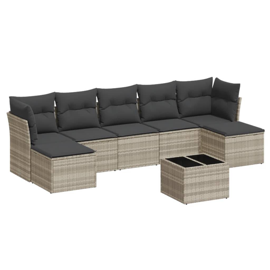vidaXL 8-tlg. Garten-Sofagarnitur mit Kissen Hellgrau Poly Rattan