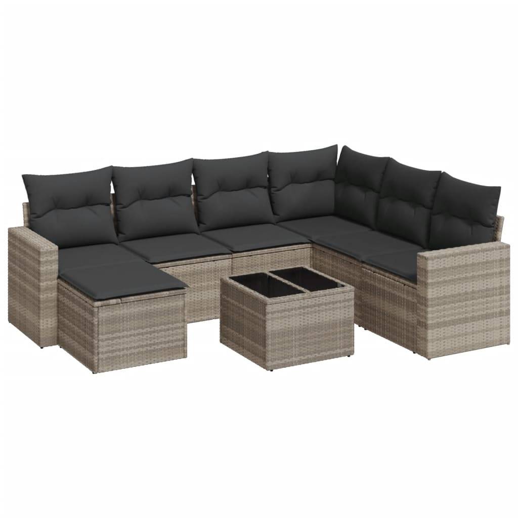 vidaXL 8-tlg. Garten-Sofagarnitur mit Kissen Hellgrau Poly Rattan