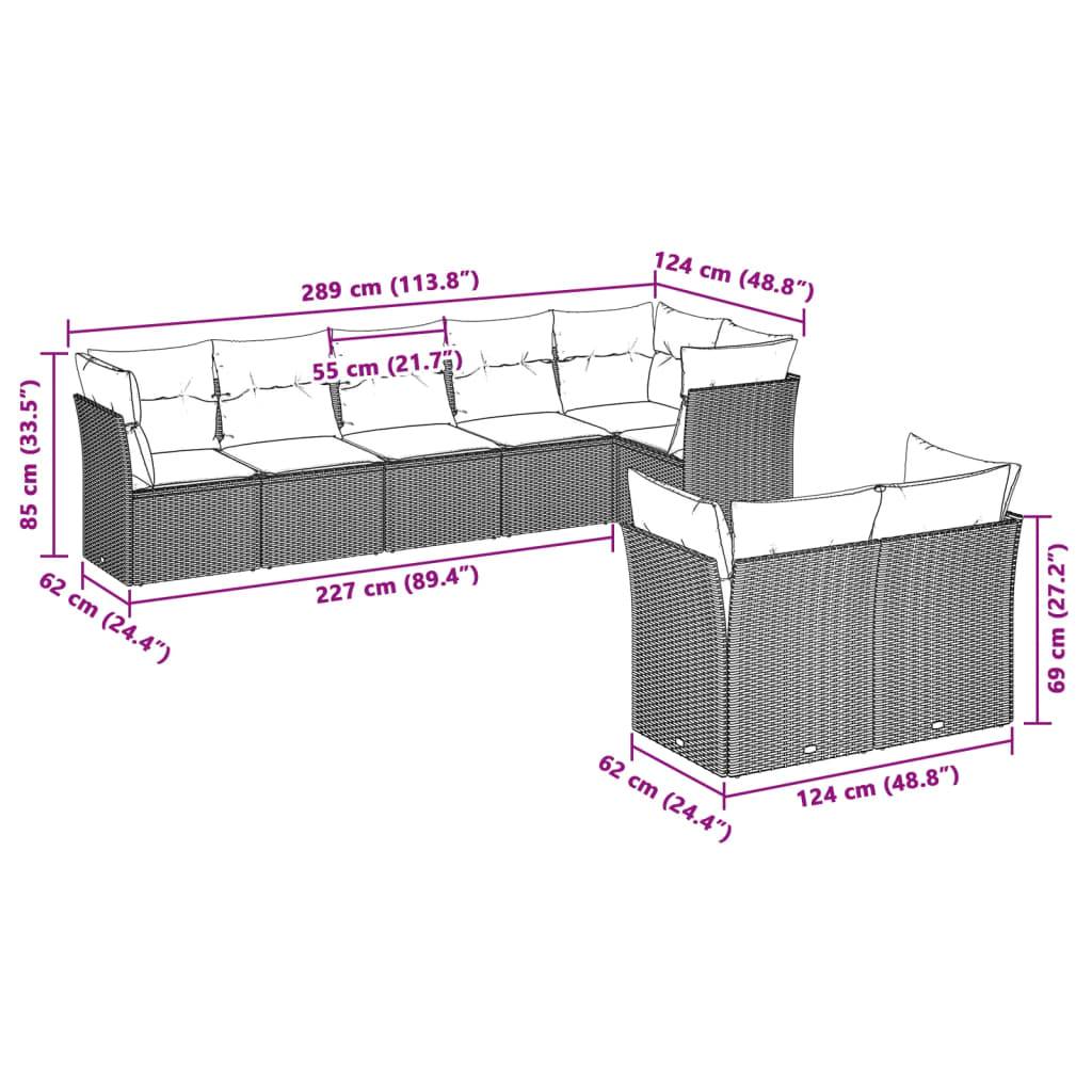 vidaXL 8-tlg. Garten-Sofagarnitur mit Kissen Hellgrau Poly Rattan