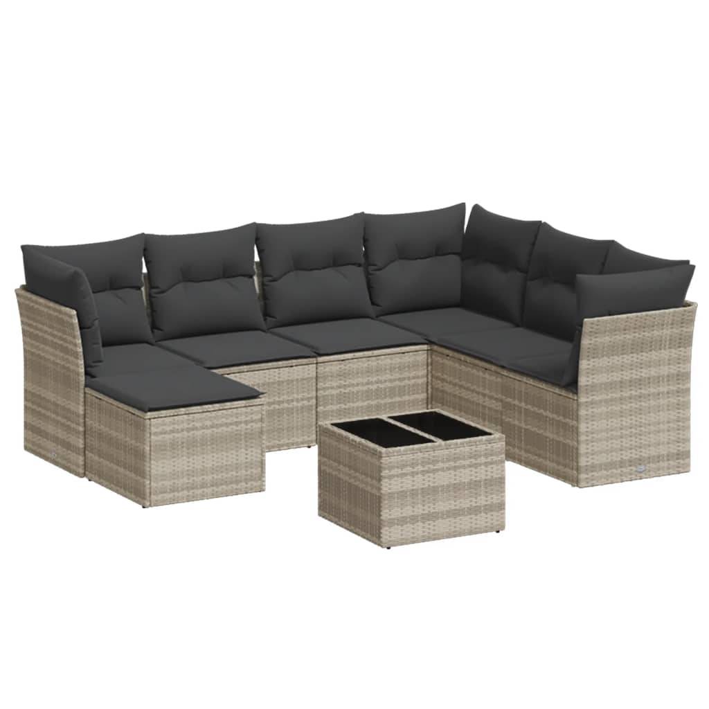 vidaXL 8-tlg. Garten-Sofagarnitur mit Kissen Hellgrau Poly Rattan