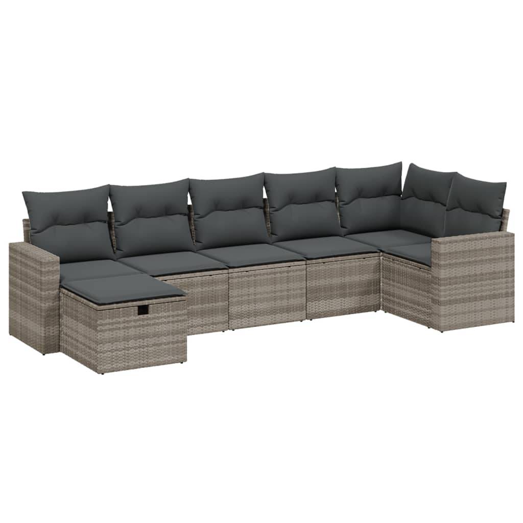 vidaXL 7-tlg. Garten-Sofagarnitur mit Kissen Hellgrau Poly Rattan