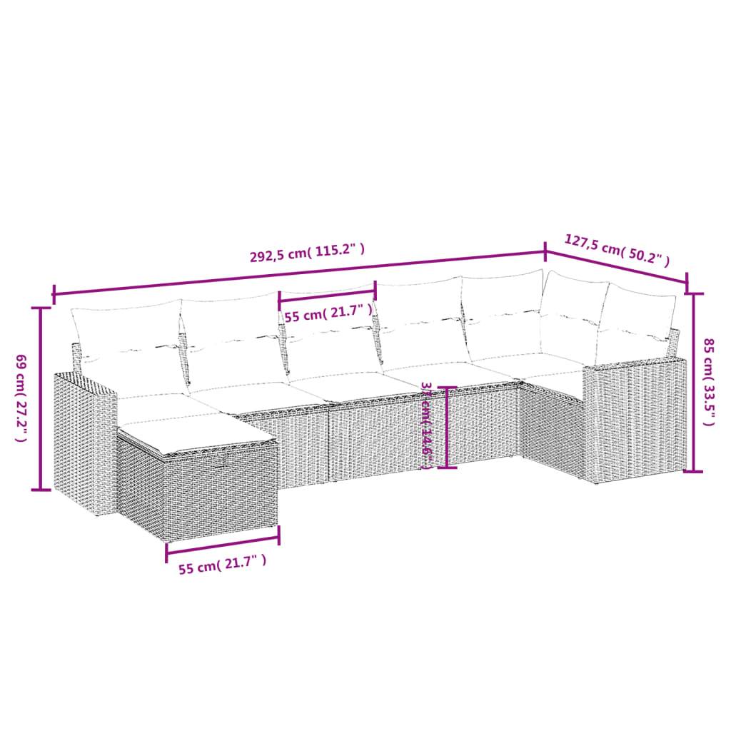 vidaXL 7-tlg. Garten-Sofagarnitur mit Kissen Hellgrau Poly Rattan