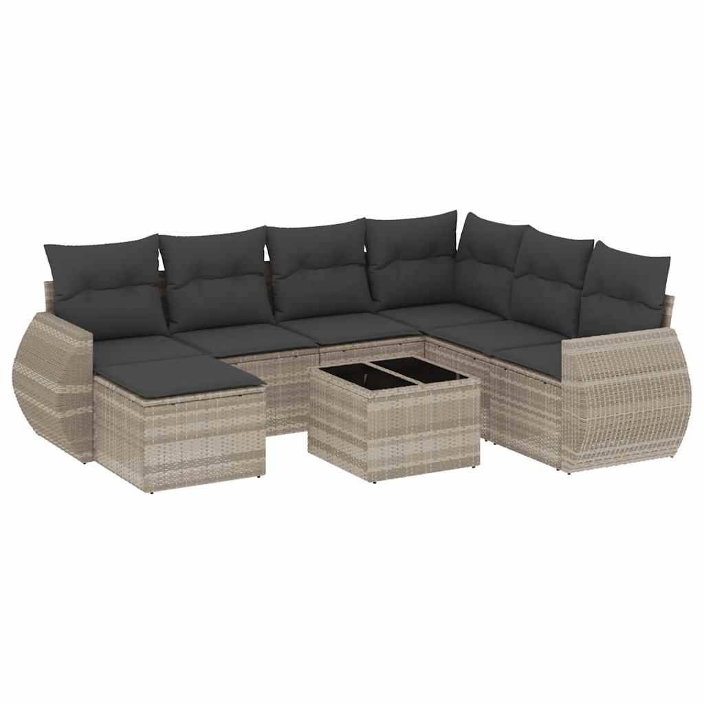 vidaXL 8-tlg. Garten-Sofagarnitur mit Kissen Hellgrau Poly Rattan