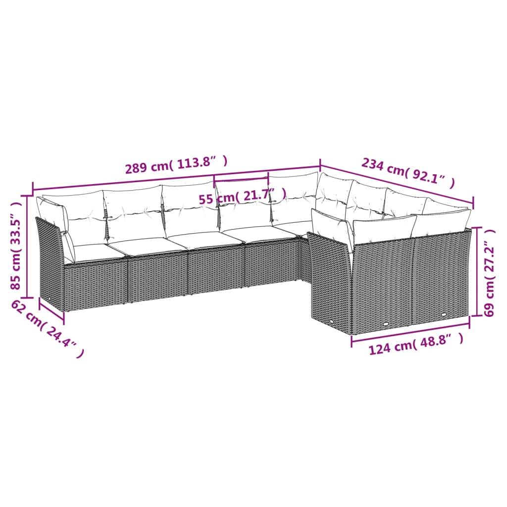 vidaXL 9-tlg. Garten-Sofagarnitur mit Kissen Hellgrau Poly Rattan