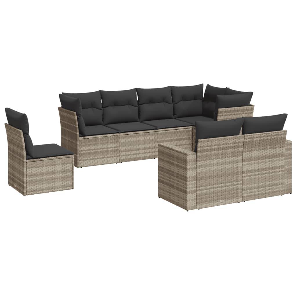 vidaXL 8-tlg. Garten-Sofagarnitur mit Kissen Hellgrau Poly Rattan