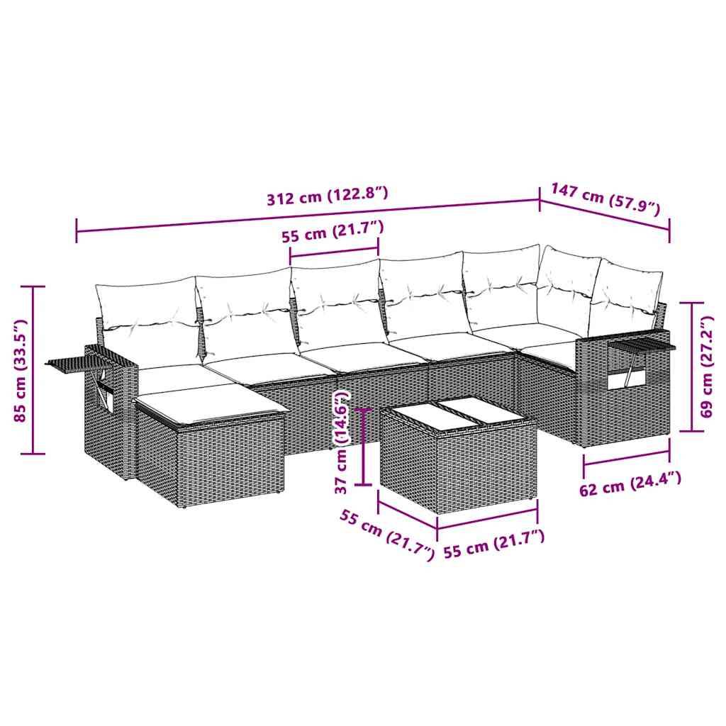 vidaXL 8-tlg. Garten-Sofagarnitur mit Kissen Hellgrau Poly Rattan