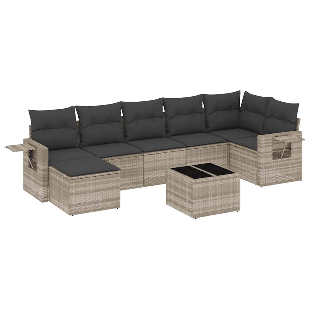 vidaXL 8-tlg. Garten-Sofagarnitur mit Kissen Hellgrau Poly Rattan