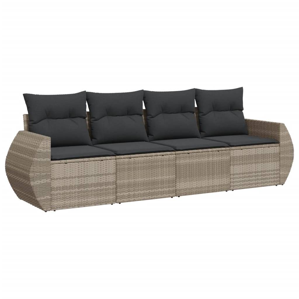 vidaXL 4-tlg. Garten-Sofagarnitur mit Kissen Hellgrau Poly Rattan