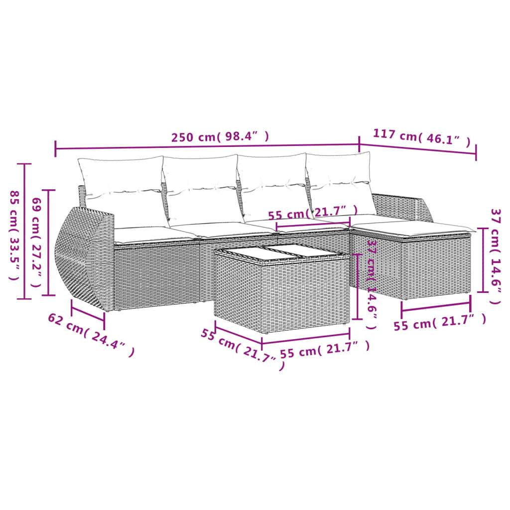 vidaXL 6-tlg. Garten-Sofagarnitur mit Kissen Braun Poly Rattan