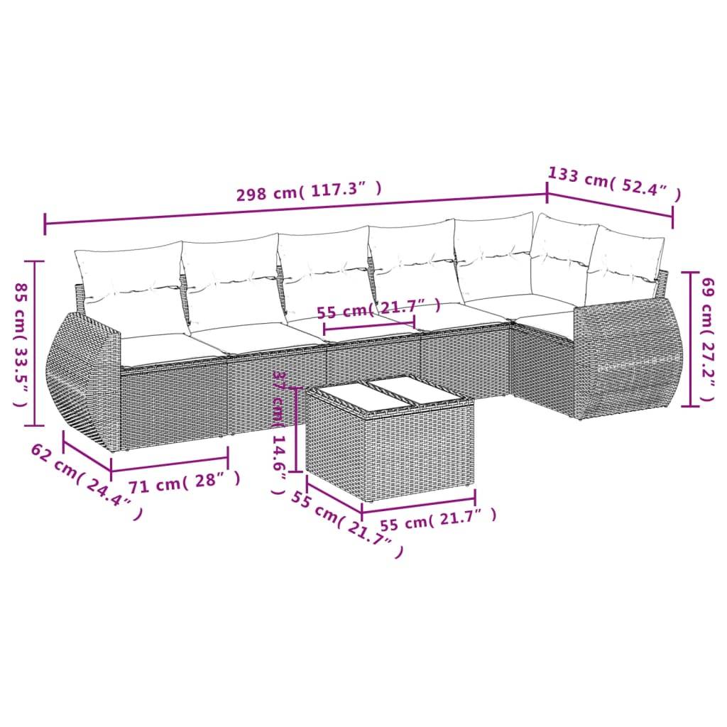 vidaXL 7-tlg. Garten-Sofagarnitur mit Kissen Hellgrau Poly Rattan