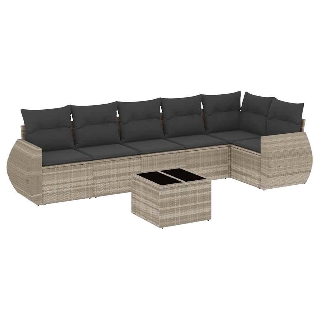 vidaXL 7-tlg. Garten-Sofagarnitur mit Kissen Hellgrau Poly Rattan