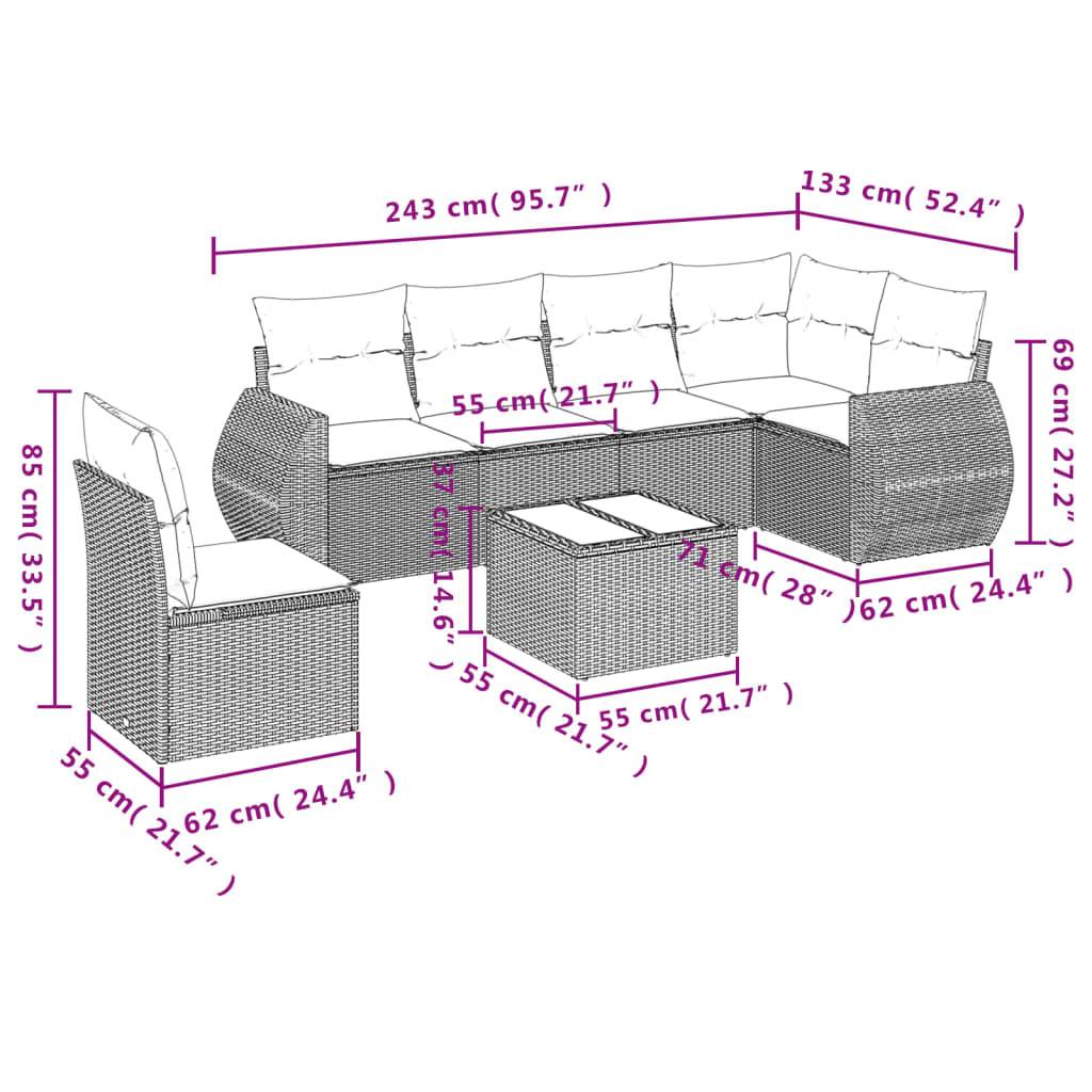 vidaXL 7-tlg. Garten-Sofagarnitur mit Kissen Hellgrau Poly Rattan