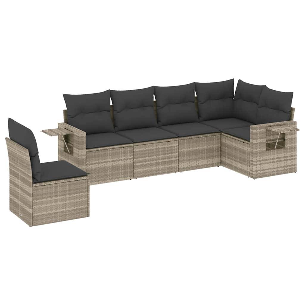 vidaXL 6-tlg. Garten-Sofagarnitur mit Kissen Hellgrau Poly Rattan