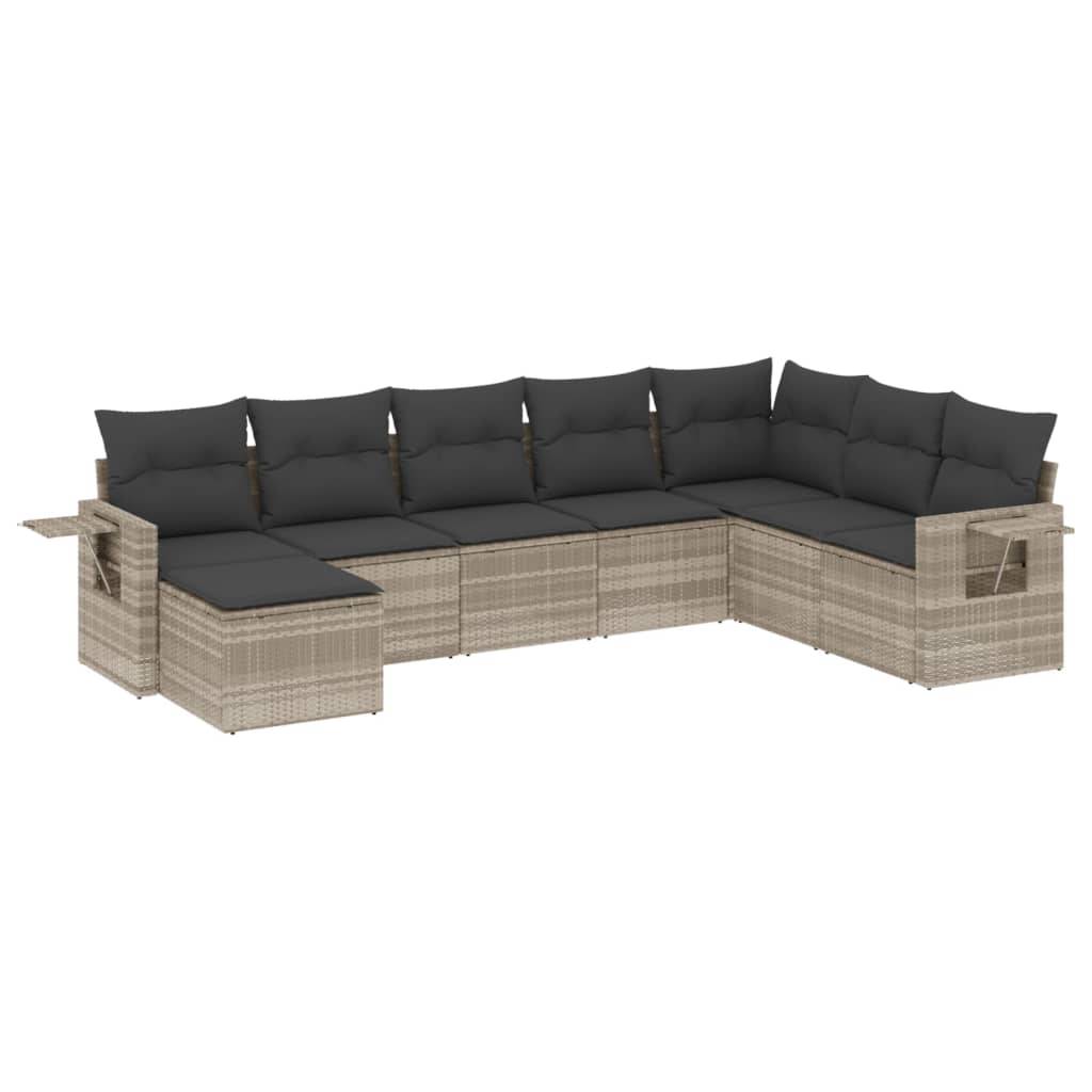 vidaXL 8-tlg. Garten-Sofagarnitur mit Kissen Hellgrau Poly Rattan