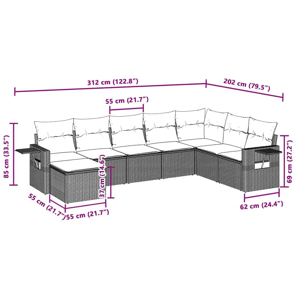vidaXL 8-tlg. Garten-Sofagarnitur mit Kissen Hellgrau Poly Rattan