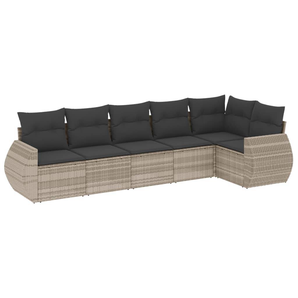 vidaXL 6-tlg. Garten-Sofagarnitur mit Kissen Hellgrau Poly Rattan