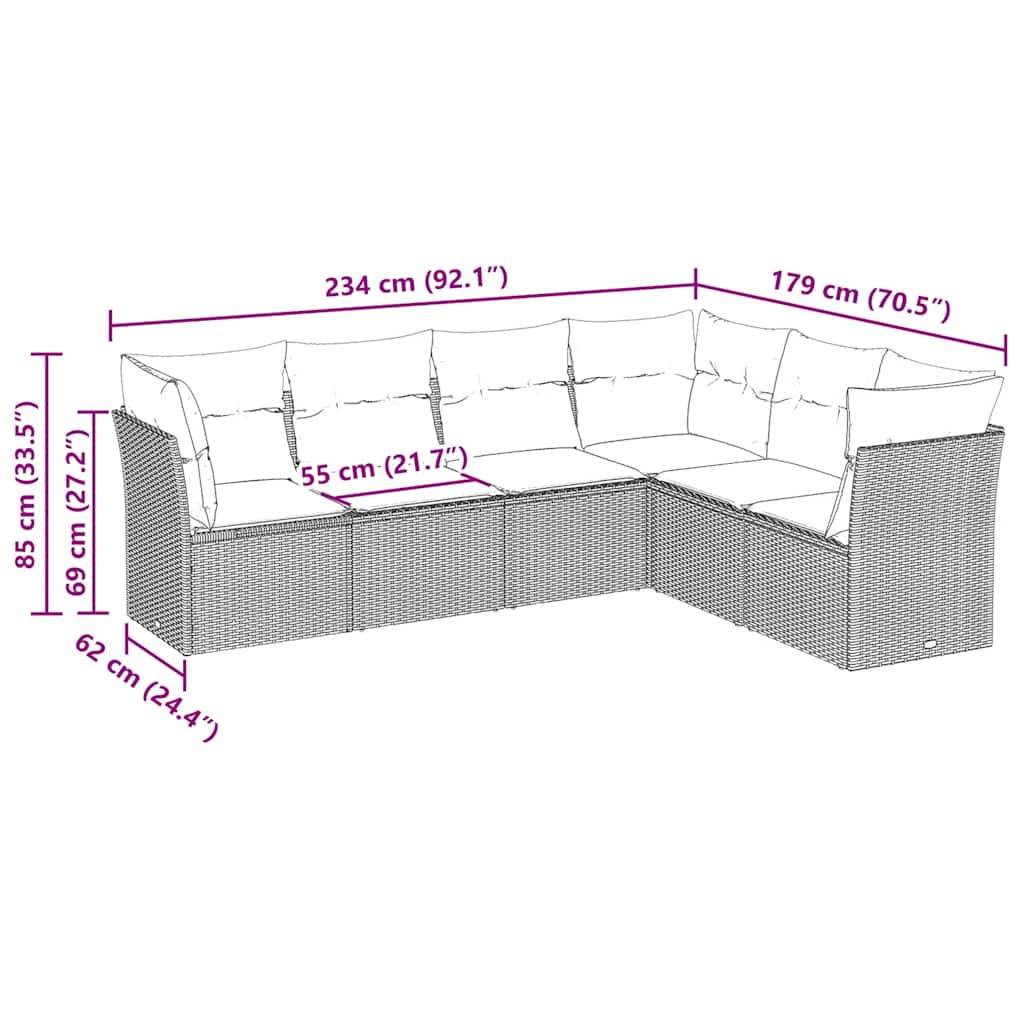 vidaXL 6-tlg. Garten-Sofagarnitur mit Kissen Hellgrau Poly Rattan