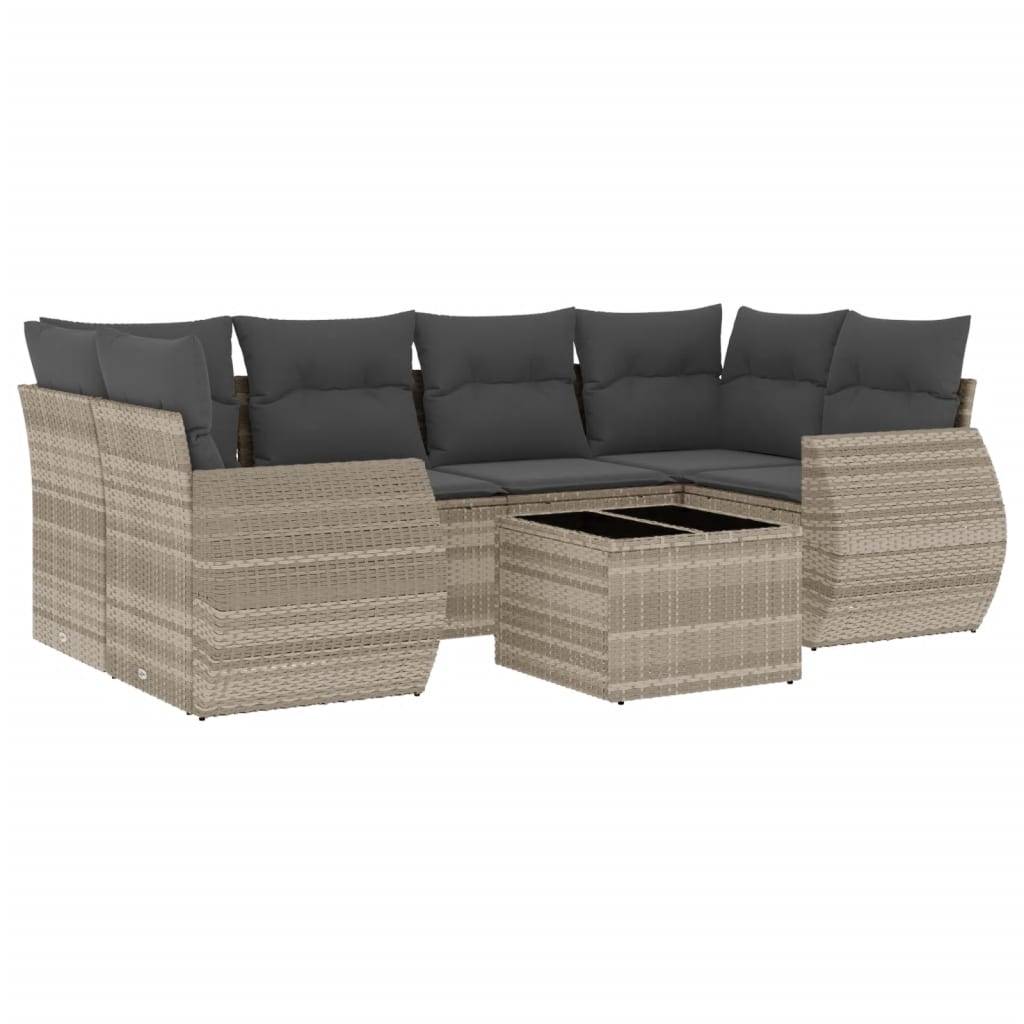 vidaXL 7-tlg. Garten-Sofagarnitur mit Kissen Hellgrau Poly Rattan
