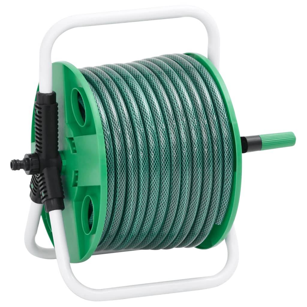 vidaXL Schlauchtrommel Freistehend Grün mit 30 m Schlauch PVC