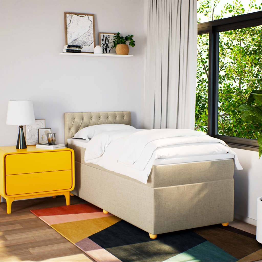 vidaXL Boxspringbett mit Matratze Creme 100x200 cm Stoff