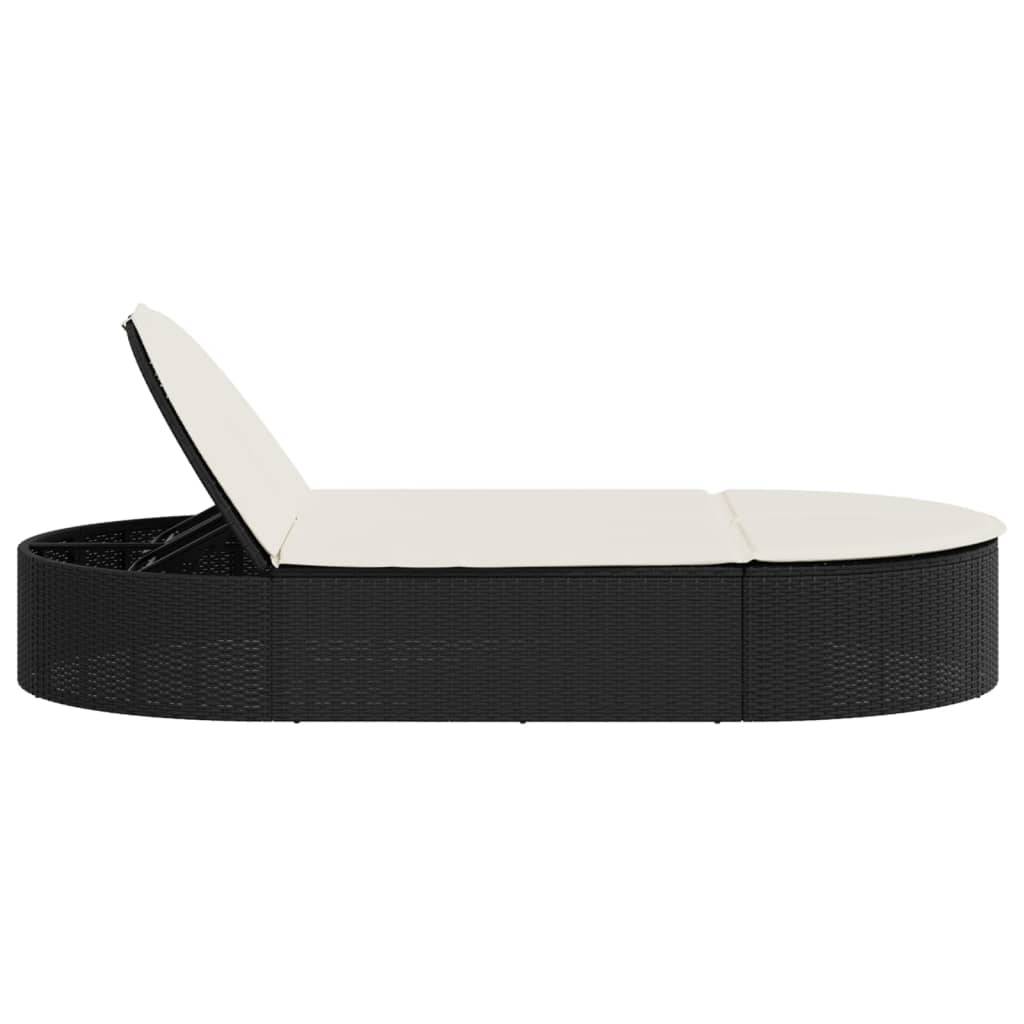 vidaXL Doppel-Sonnenliege mit Kissen Schwarz Poly Rattan