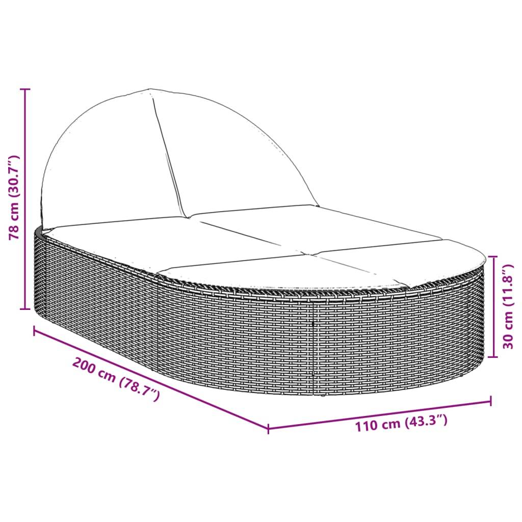 vidaXL Doppel-Sonnenliege mit Kissen Schwarz Poly Rattan