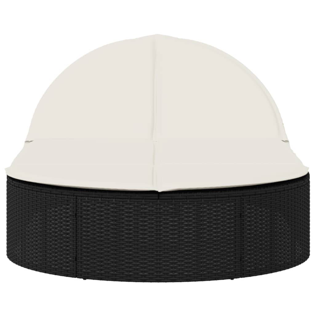 vidaXL Doppel-Sonnenliege mit Kissen Schwarz Poly Rattan