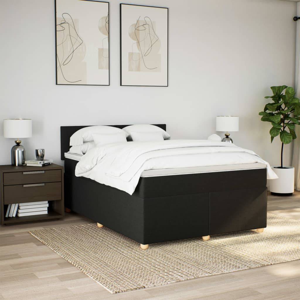 vidaXL Boxspringbett mit Matratze Schwarz 160x200 cm Stoff