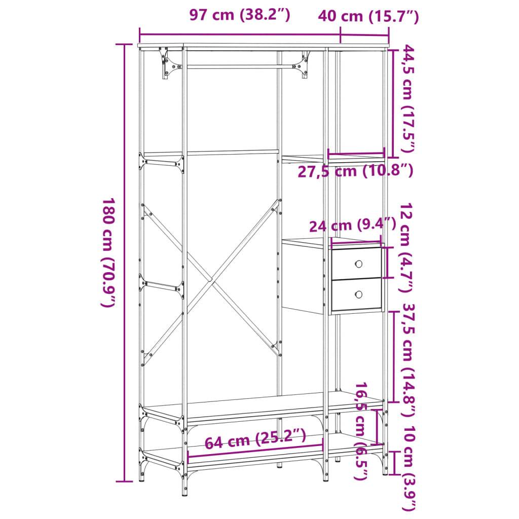 vidaXL Kleiderständer mit Ablagen Sonoma-Eiche Holzwerkstoff