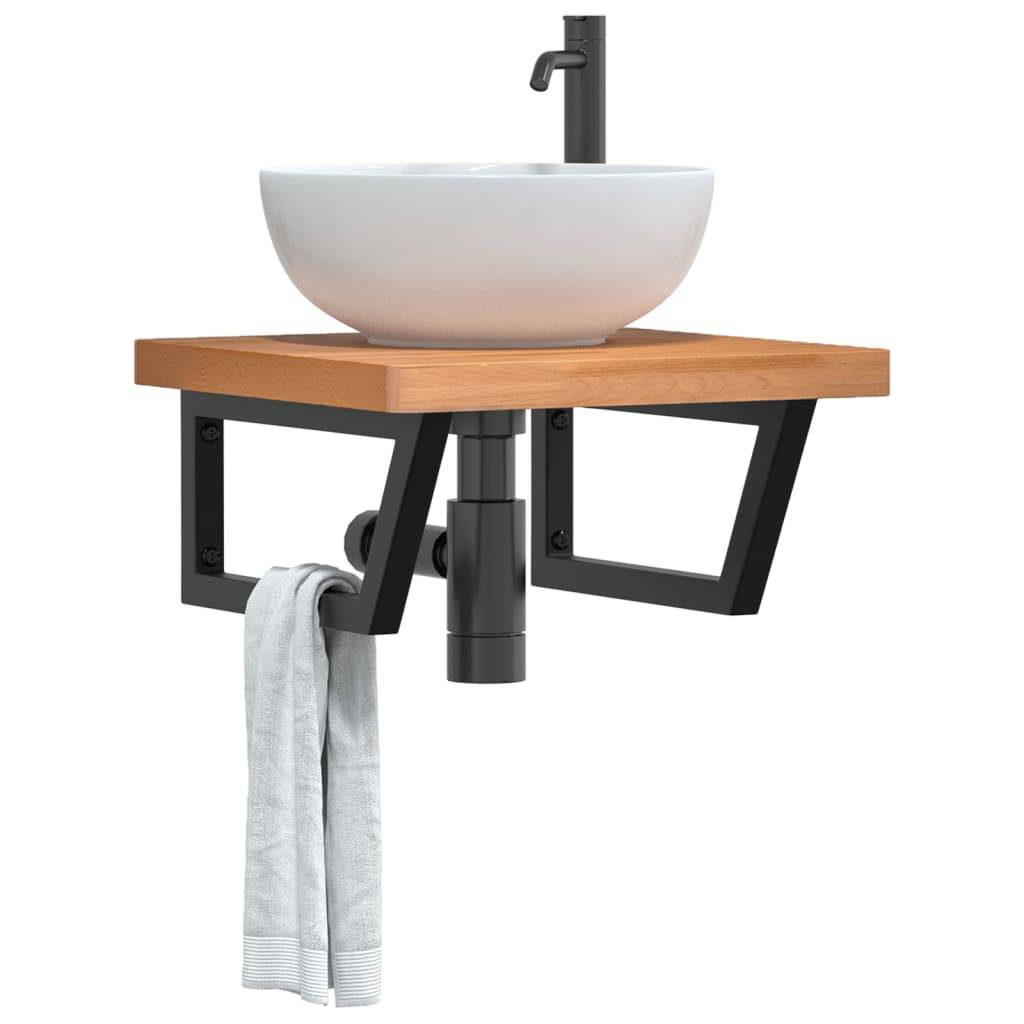 vidaXL Waschbeckenregal Wandmontage Stahl und Massivholz Buche