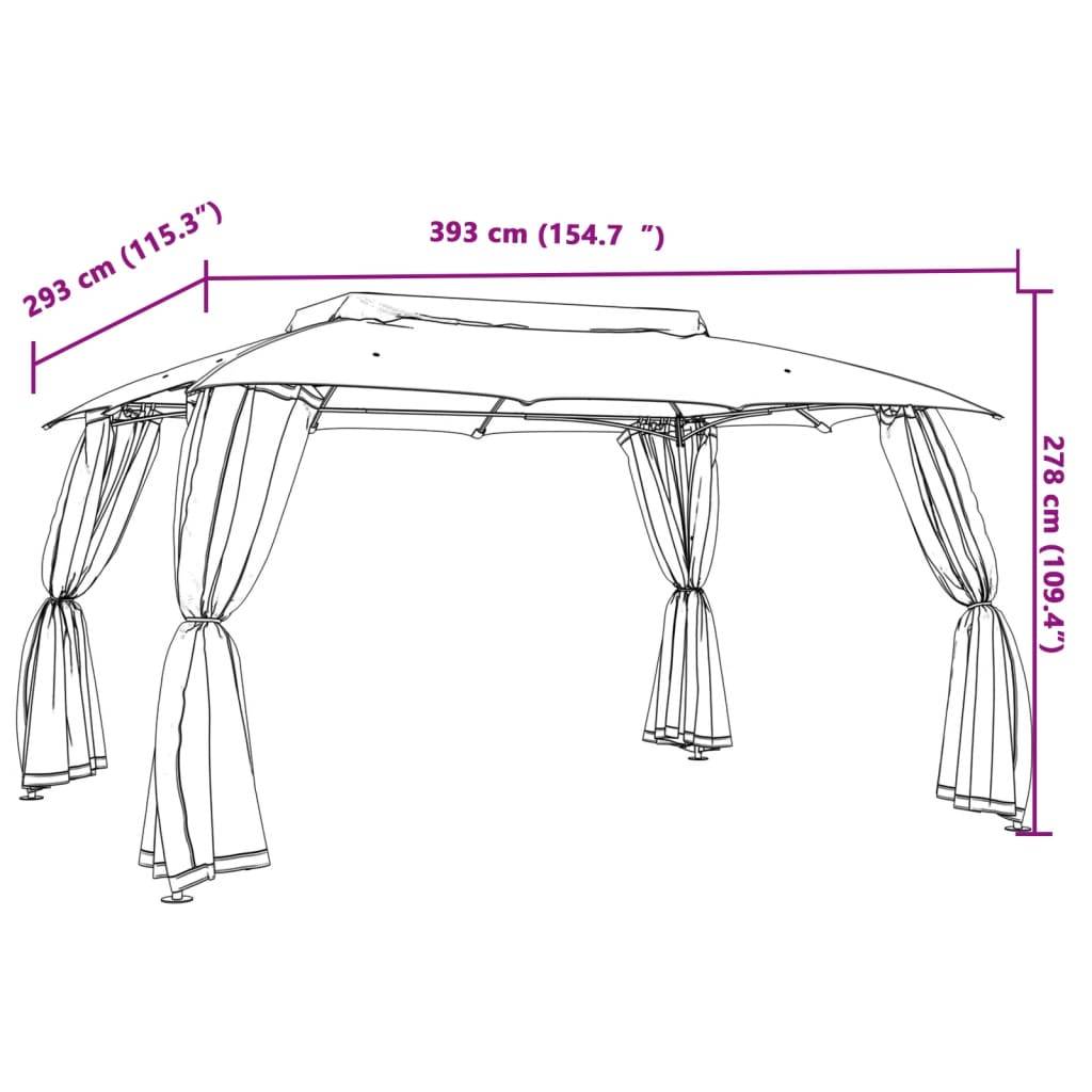 vidaXL Pavillon mit Doppeldach & Netzwänden Anthrazit 3,93x2,93m Stahl